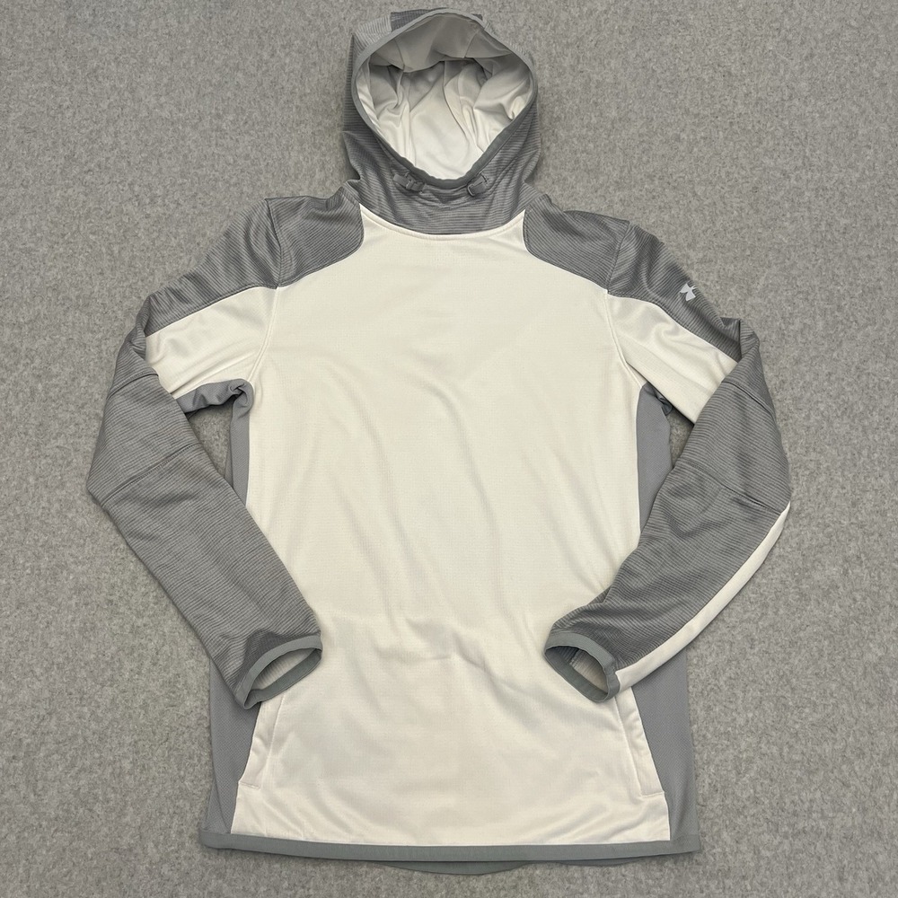 Under Armour Hoodie Men's Small White Gray Coldgear Tractor Fleece Breathable